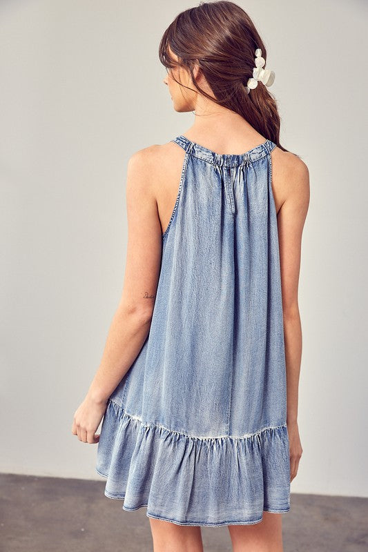 SHIRRED HALTER NECK DRESS