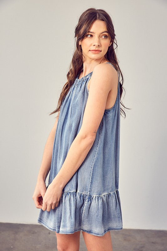 SHIRRED HALTER NECK DRESS